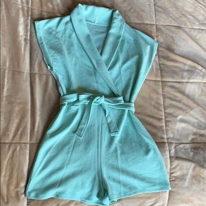 Mint Lapel Detail Wrap Romper